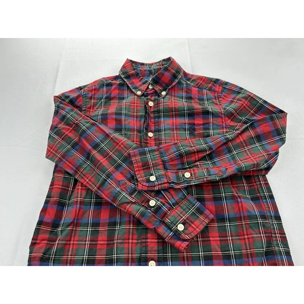 Ralph Lauren Boys Shirt Size 6 Tartan Plaid 100% Cotton Button Down Christmas